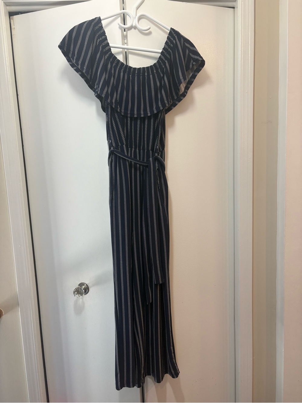 Majora Large Navy Striped Off-Shoulder Jumper